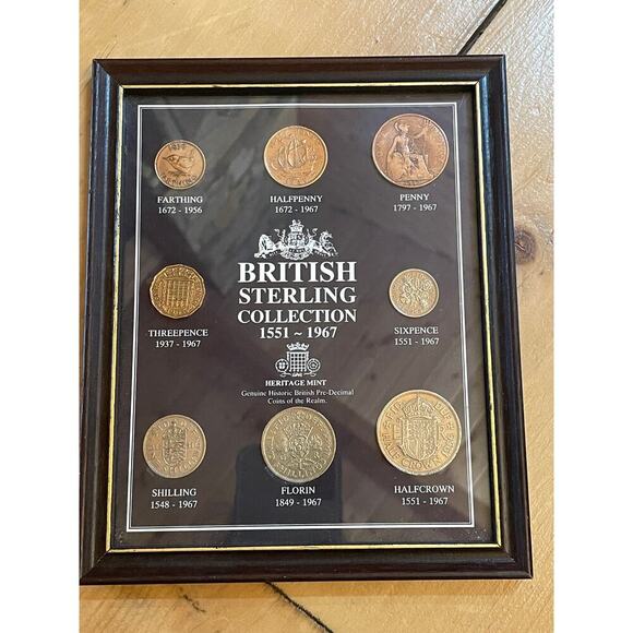 Framed British Sterling Coin Collection 1551-1967 8 piece set. heritage mint - Picture 1 of 4